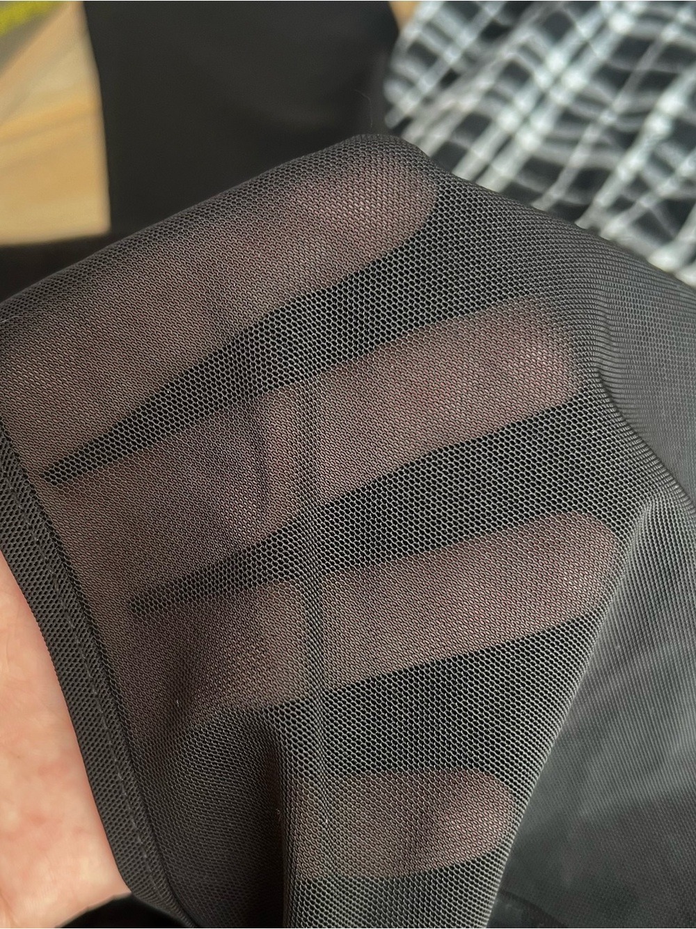 💫2/$20 Black mesh bodycon long sleeve bodysuit with lace up plaid bust panel - Picture 6 of 6